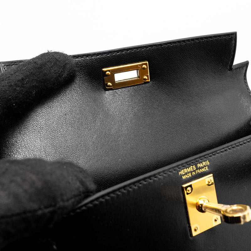 Hermes Mini Kelly Tadelakt Black GHW Stamp B