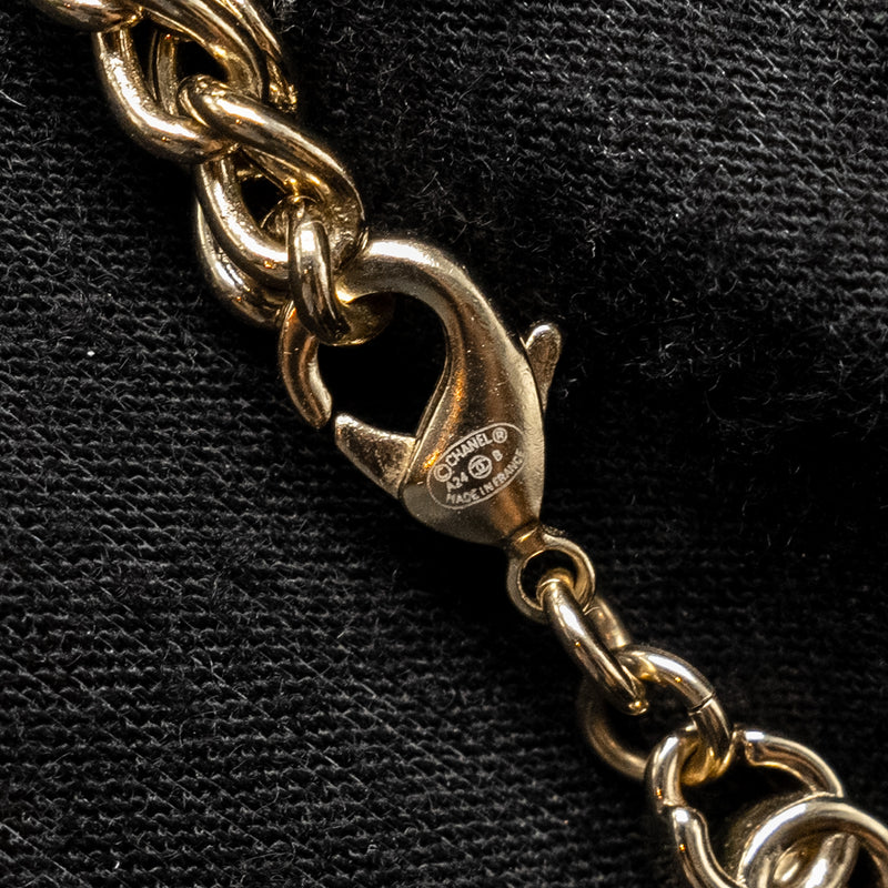 Chanel CC Logo Long Necklace Light Gold Tone