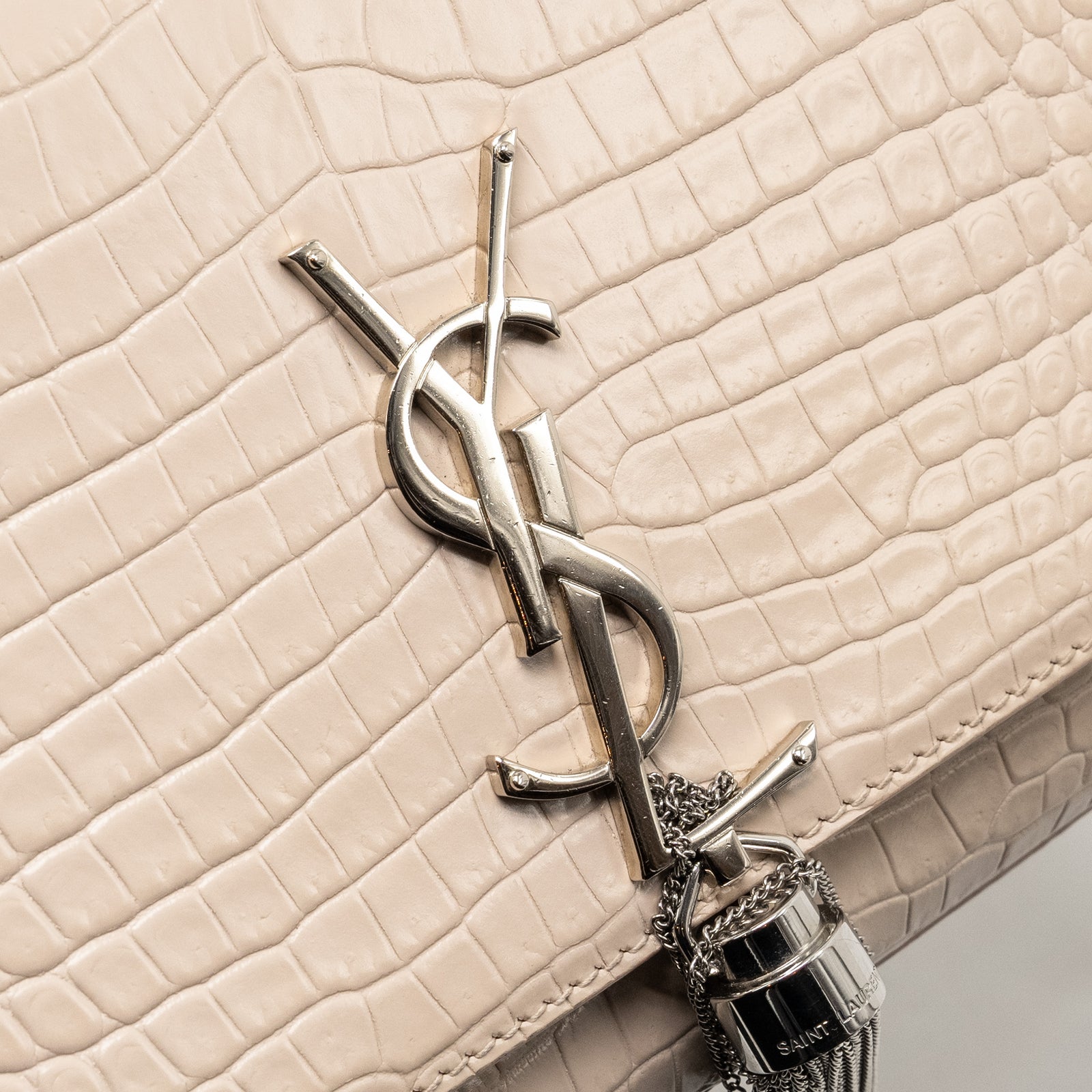 Saint Laurent YSL Kate Bag Croc Embossed Calfskin Beige SHW