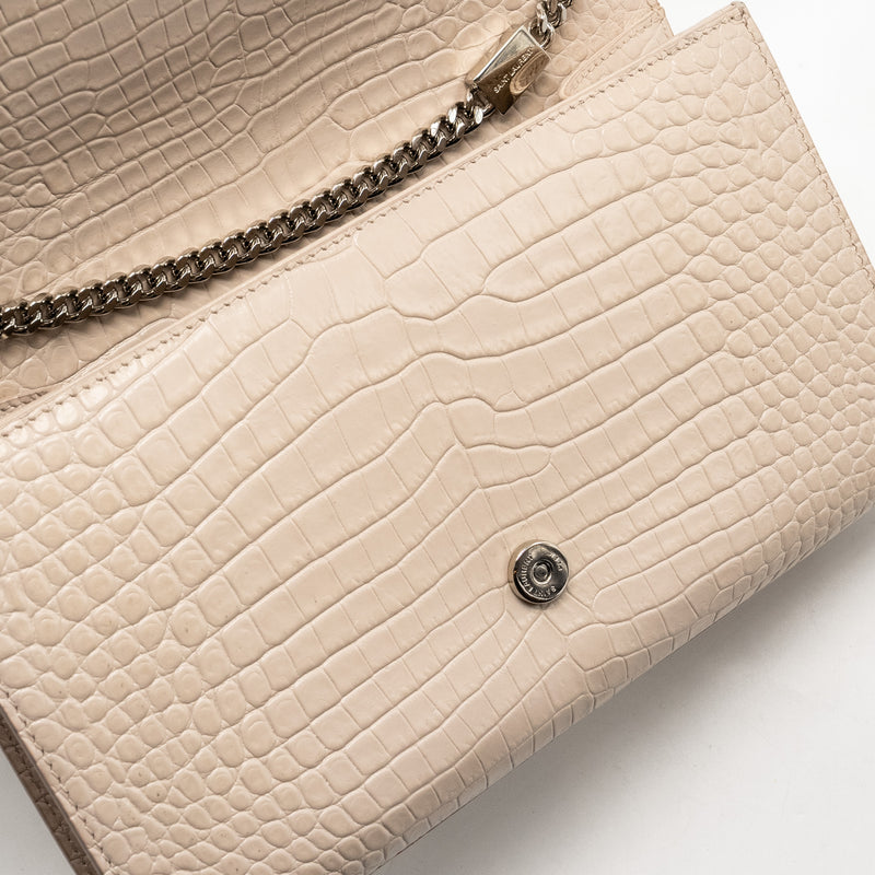 Saint Laurent/YSL Kate Bag Croc-Embossed Calfskin Beige SHW