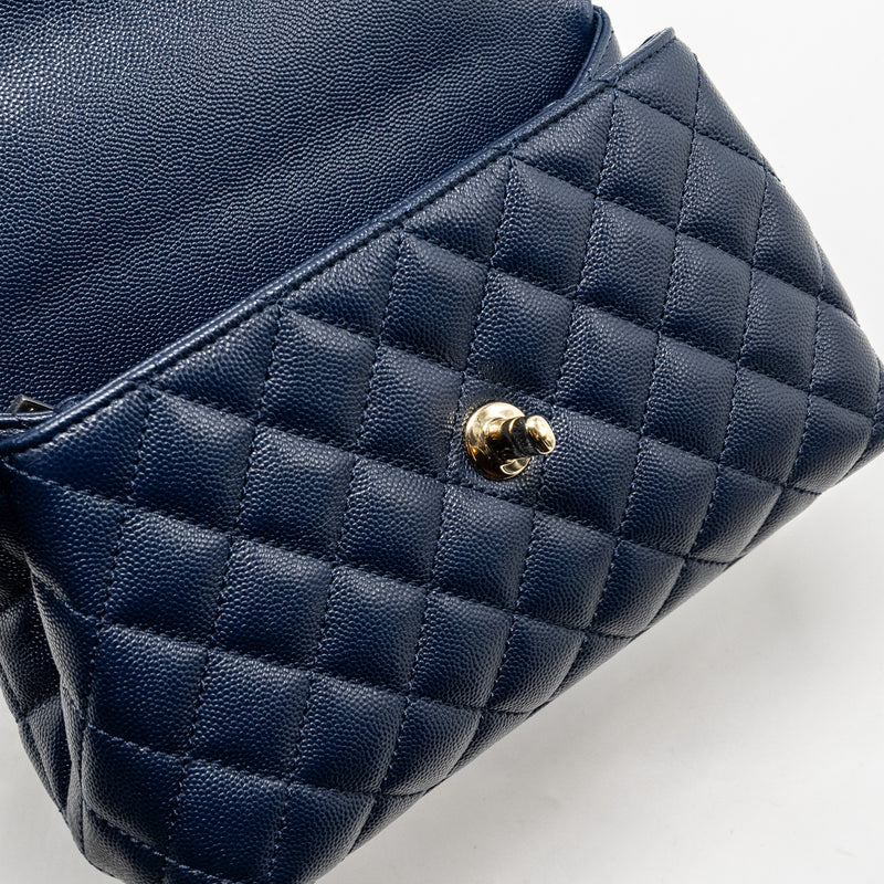 CHANEL Small Coco With Lizard Embossed Handle Caviar Navy LGHW (Microchip)