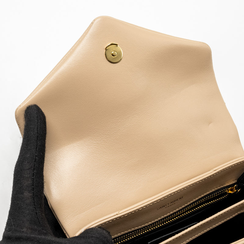 SAINT LAURENT / YSL Toy LouLou Quilted Shoulder Bag Calfskin Beige GHW