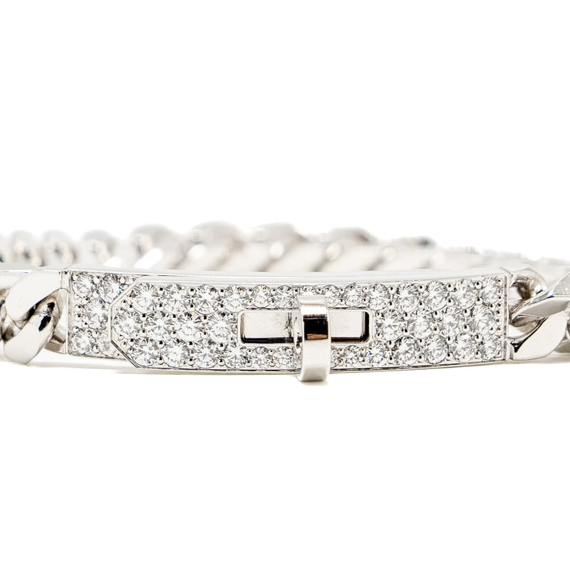 HERMES Size SH Kelly Gourmette Bracelet White Gold, Diamonds