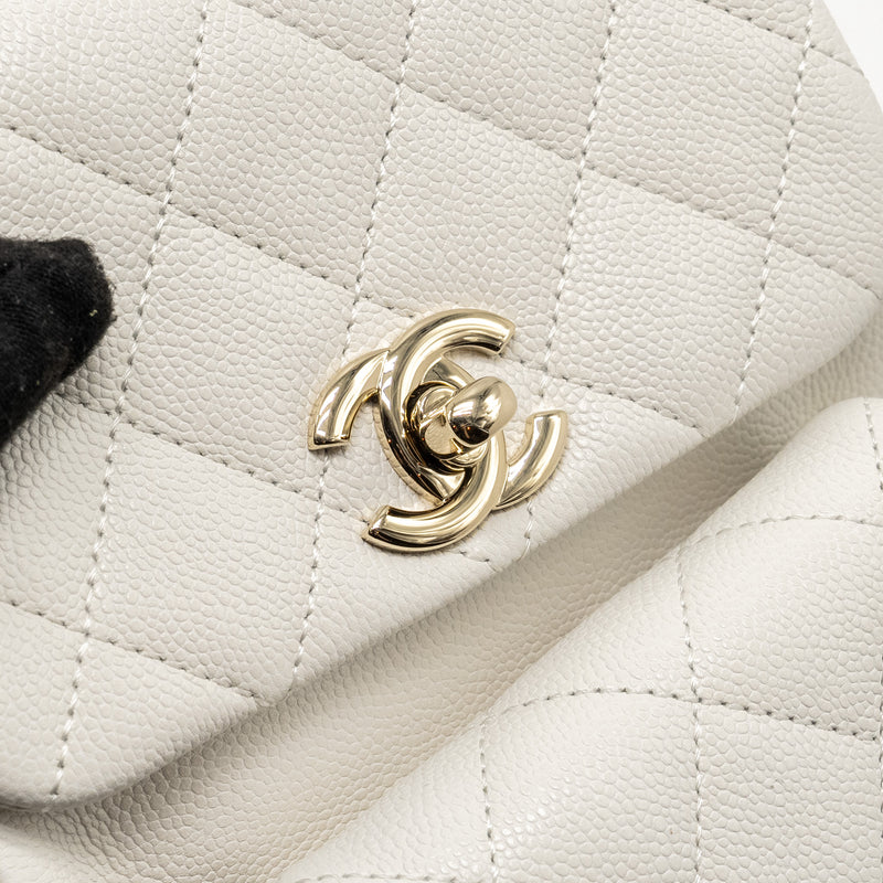 Chanel 23K Triple Pocket Mini Backpack Caviar White LGHW (Microchip)