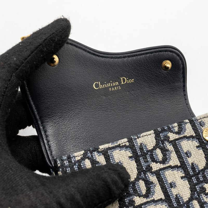 Dior Saddle Jasmine Gusset Card Holder Dior Oblique Jacquard Blue GHW