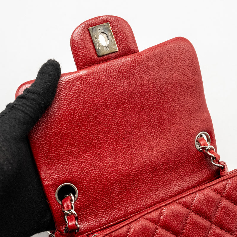 Chanel Mini Square Flap bag Caviar Red SHW