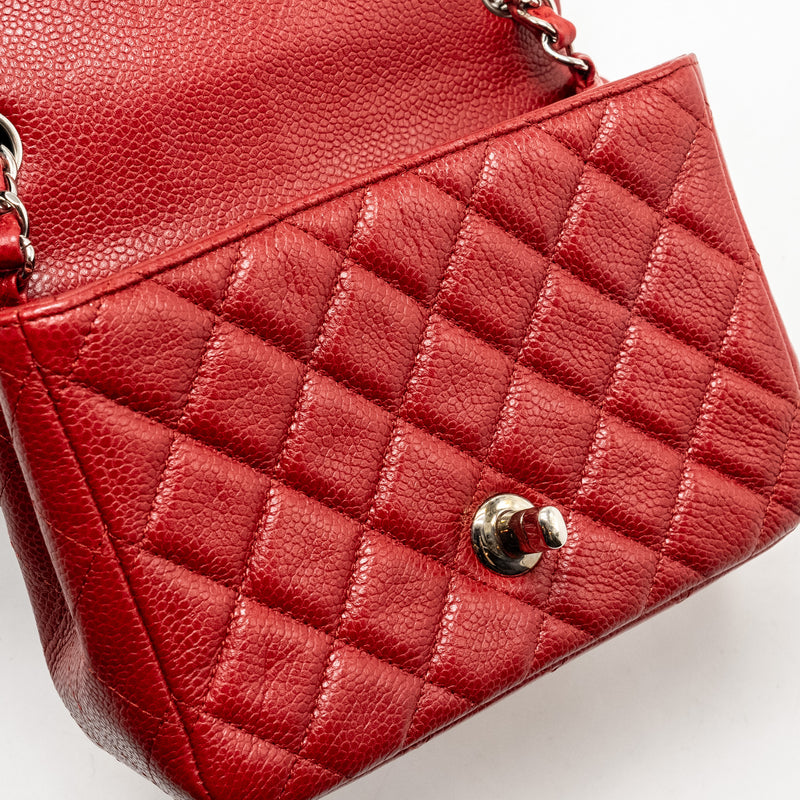 Chanel Mini Square Flap bag Caviar Red SHW