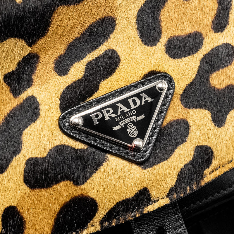 Prada Nylon Shoulder Bag with Ostrich Handle Black / Multicolour SHW