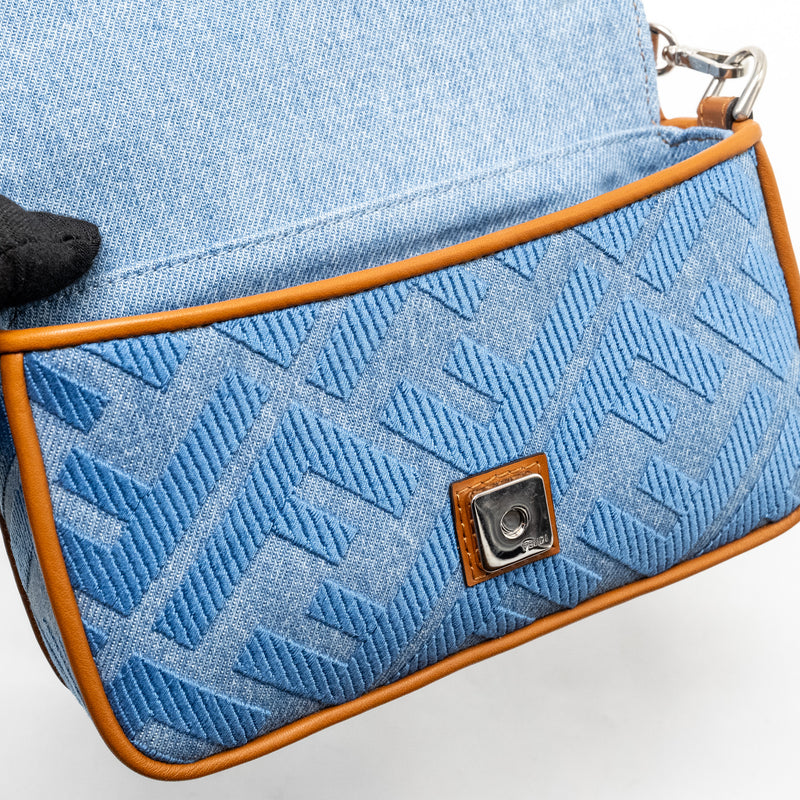 Fendi Mini Baguette Denim Light Blue FF Embroidery SHW