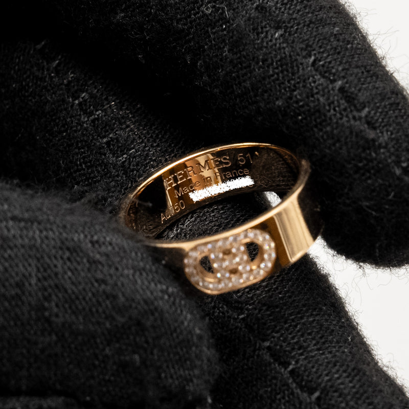 Hermes Size 51 H Chaine D’ancre Ring Rose Gold, Diamonds