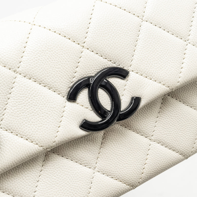 Chanel My Everything Mini Flap Bag Quilted Caviar White Black Hardware