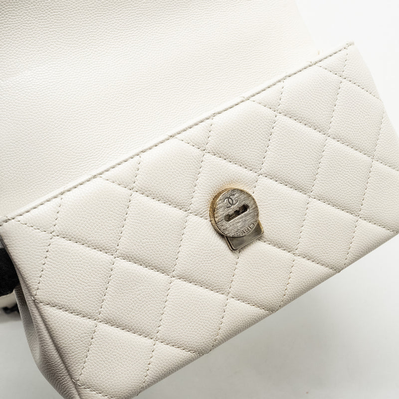 Chanel My Everything Mini Flap Bag Quilted Caviar White Black Hardware