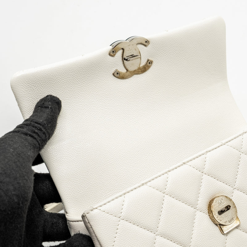 Chanel My Everything Mini Flap Bag Quilted Caviar White Black Hardware