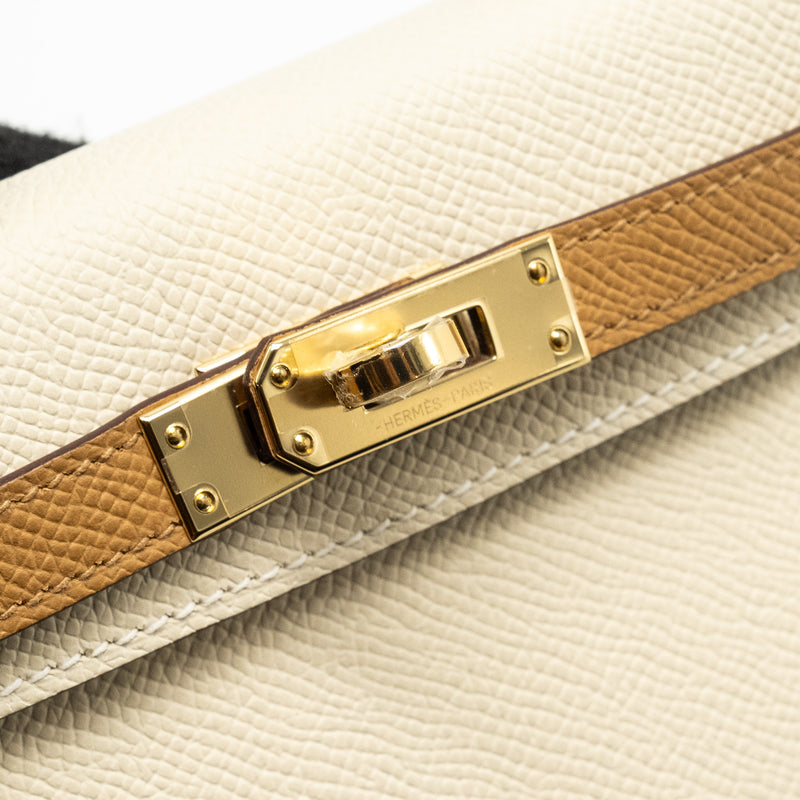 Hermes Mini Kelly II Epsom Craie/Biscuit LGHW Stamp W