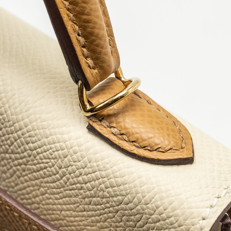 Hermes Mini Kelly II Epsom Craie/Biscuit LGHW Stamp W