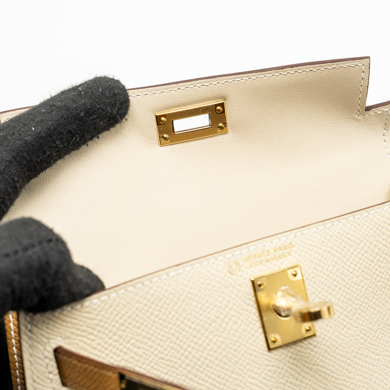 Hermes Mini Kelly II Epsom Craie/Biscuit LGHW Stamp W