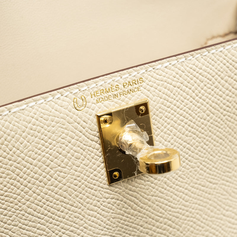 Hermes Mini Kelly II Epsom Craie/Biscuit LGHW Stamp W