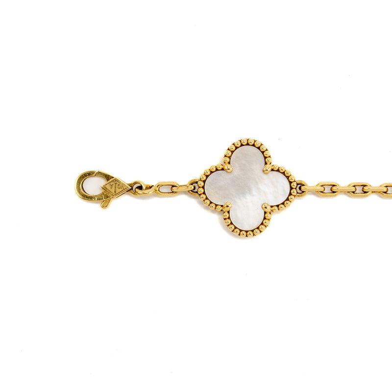 Van Cleef & Arpels Vintage Alhambra 5-Motif Bracelet Yellow Gold, White Mother-of-Pearl