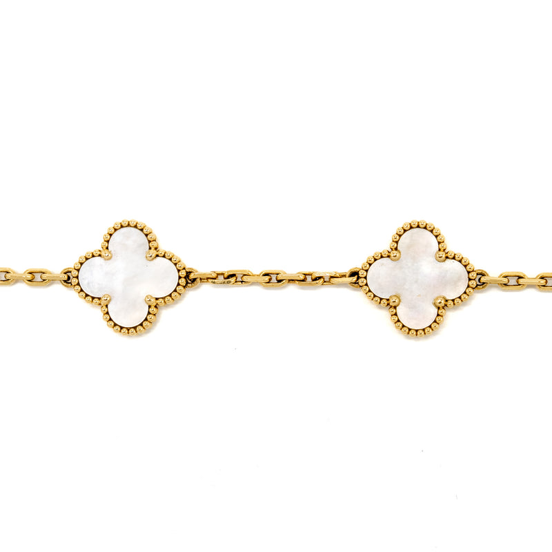 Van Cleef & Arpels Vintage Alhambra 5-Motif Bracelet Yellow Gold, White Mother-of-Pearl