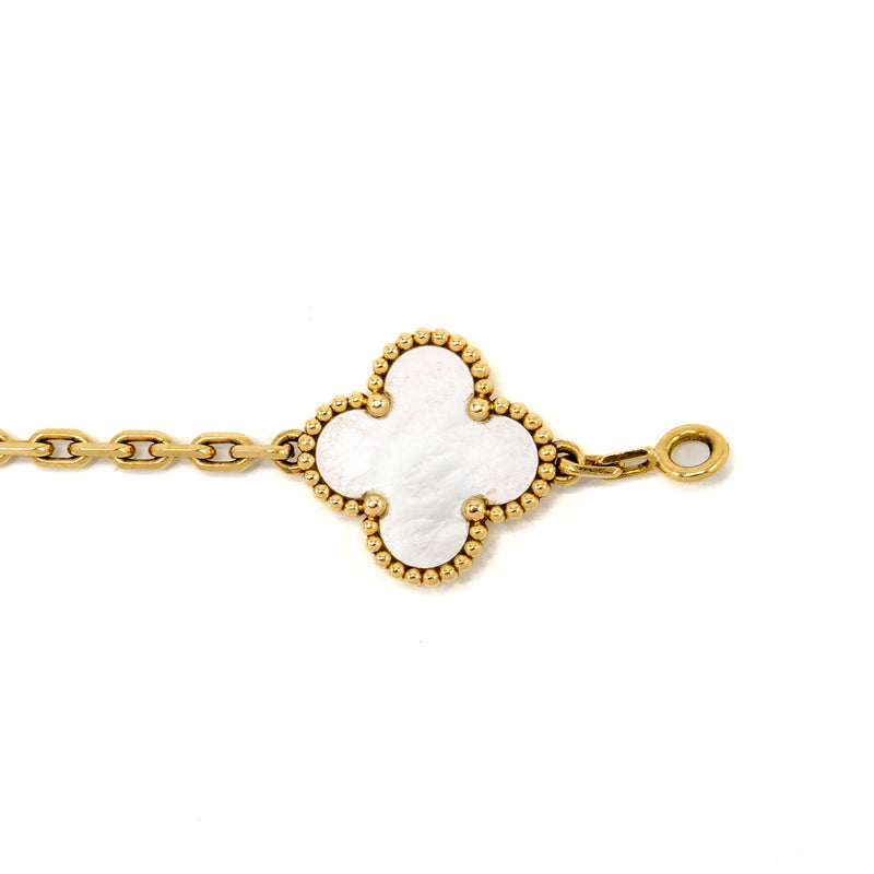 Van Cleef & Arpels Vintage Alhambra 5-Motif Bracelet Yellow Gold, White Mother-of-Pearl