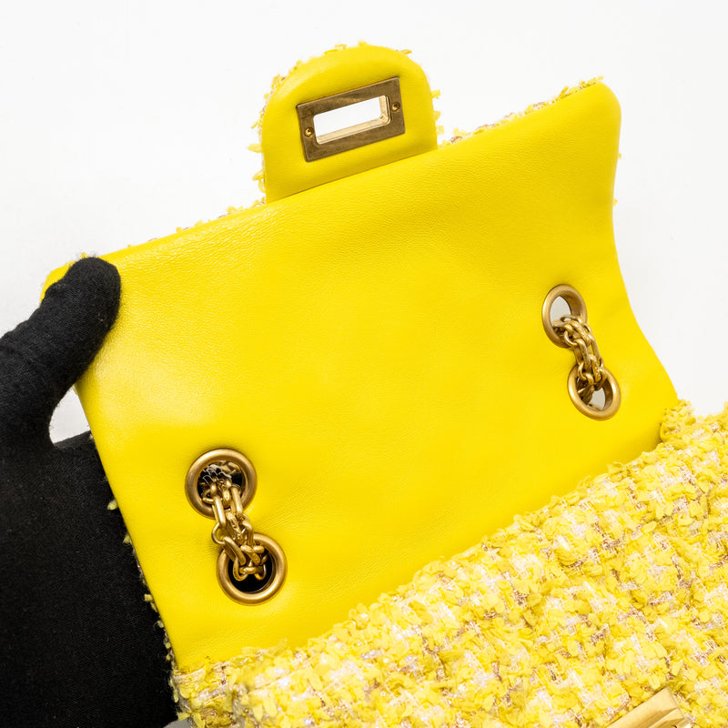 Chanel Mini 2.55 Reissue Flap Bag Tweed Yellow GHW