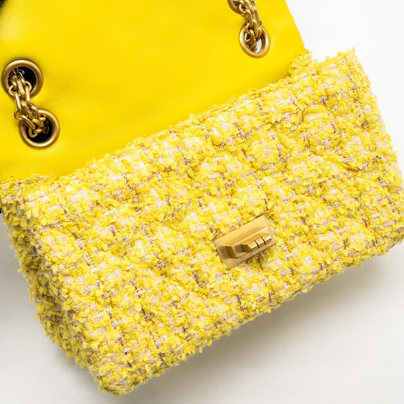 Chanel Mini 2.55 Reissue Flap Bag Tweed Yellow GHW