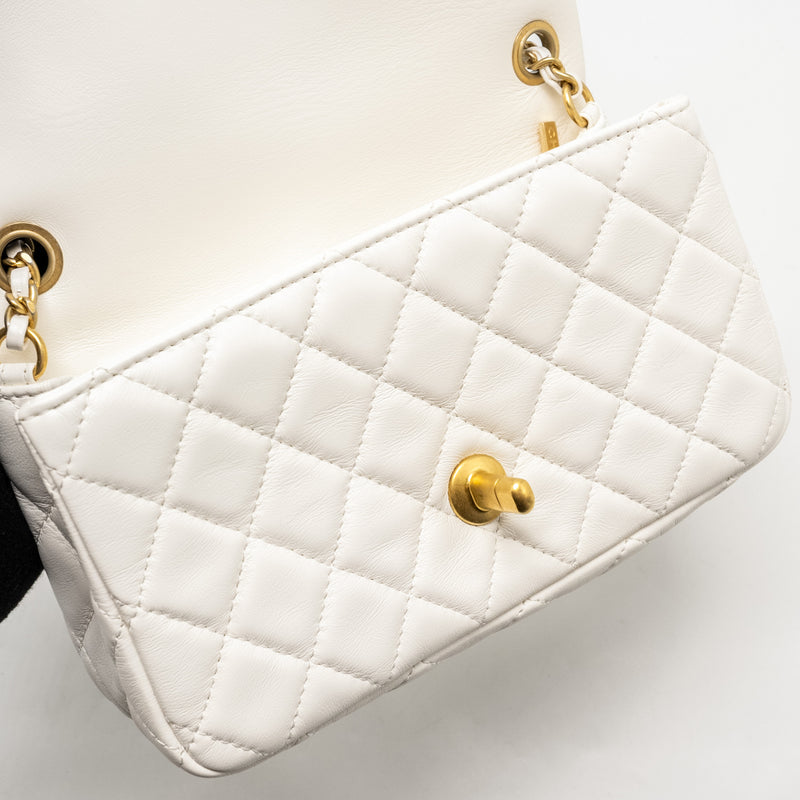 Chanel Pearl Crush Mini Rectangular Flap Bag Lambskin White GHW (Microchip)