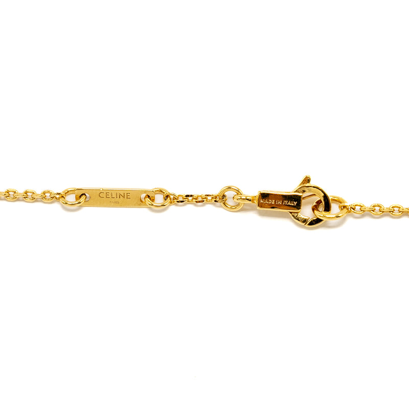 CELINE Triomphe Cube Crystal Necklace Gold Tone