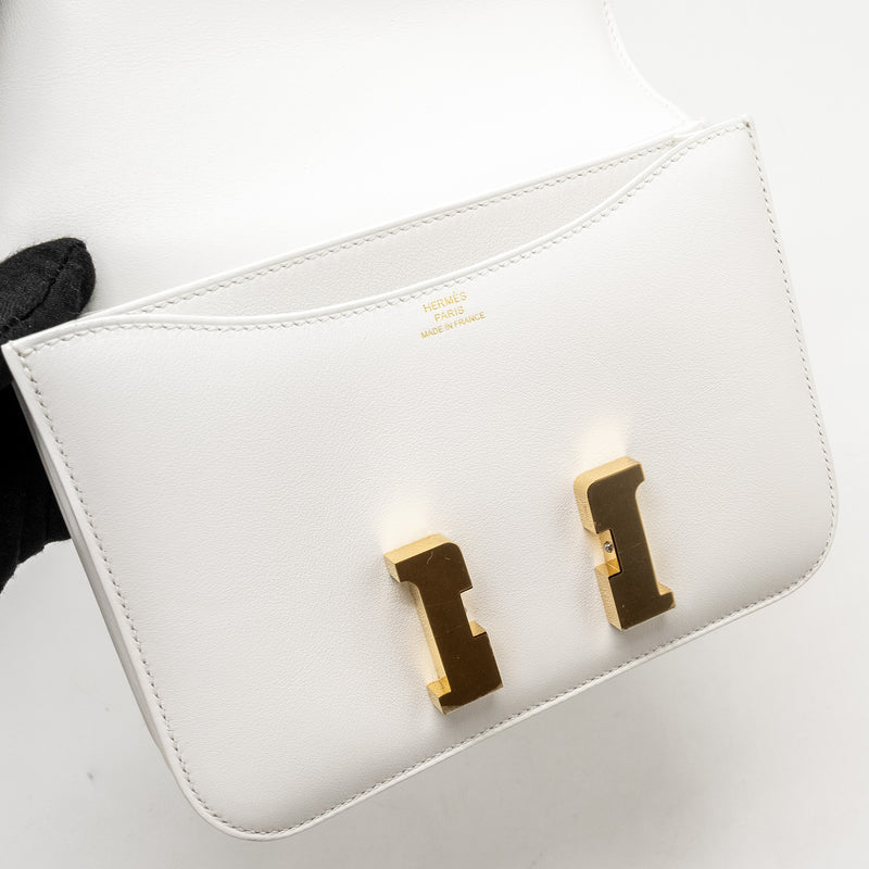 Hermes Mini Constance Swift New White LGHW Stamp B