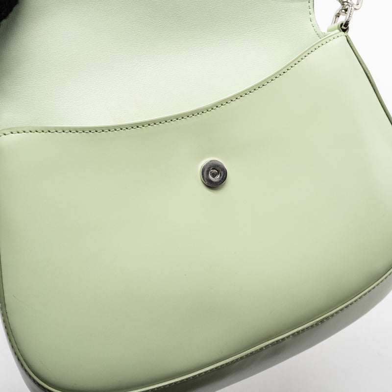 Prada Small Cleo Shoulder Bag Brushed Leather Light Green SHW