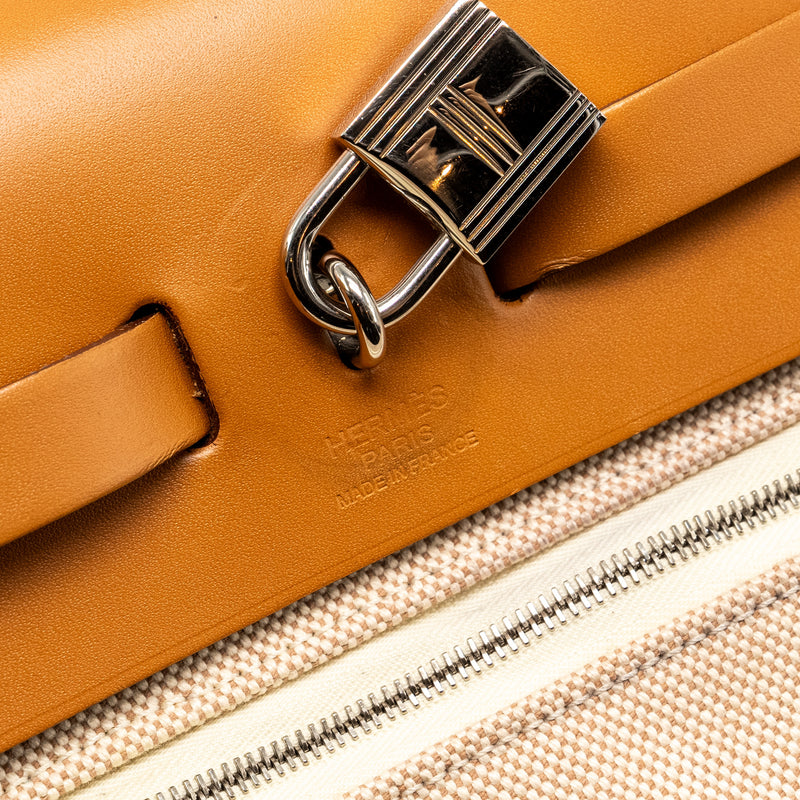 Hermes Herbag 31 zip bag canvas / hunter ecru beige / natural sable SHW stamp Y