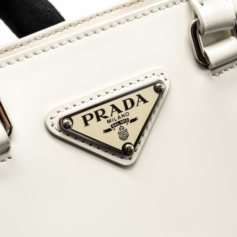 Prada Small Brushed Leather Tote Bag White SHW