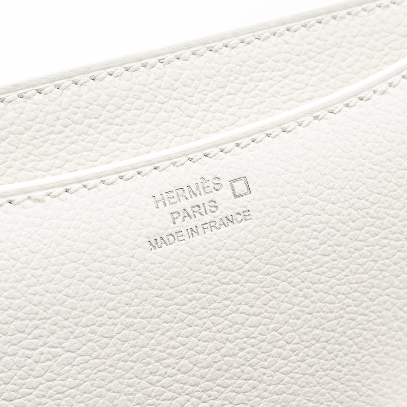 Hermes Mini Constance Evercolor/Alligator Mississippiensis Lisse Buckle New White / Gris Ciment SHW Stamp B