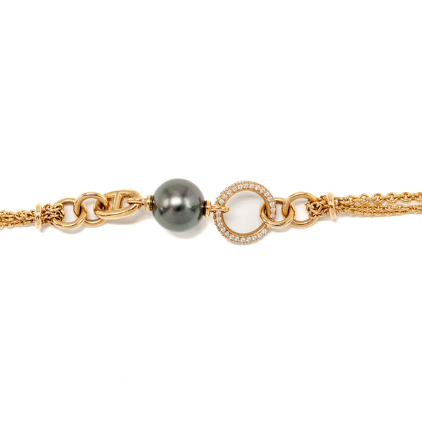 Hermes Size ST Albertine Bracelet Rose Gold/ Diamonds / Tahitian Black Pearl