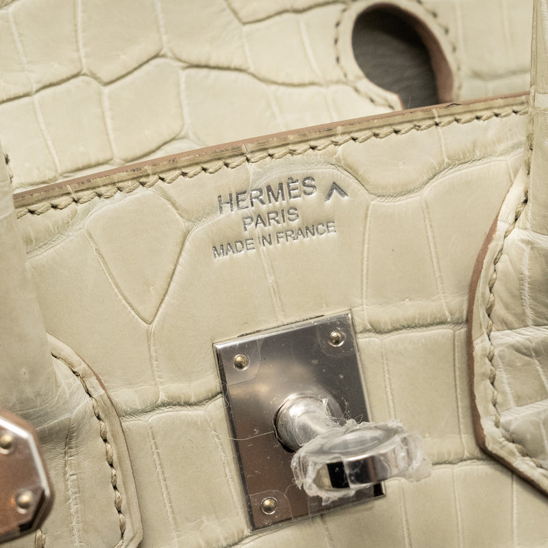 Hermes Birkin 25 Crocodile Porosus Beton SHW Stamp B
