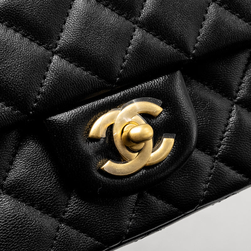 Chanel 24k Pearl Crush Mini Rectangular Flap Bag Shiny Lambskin Black GHW (Microchip)