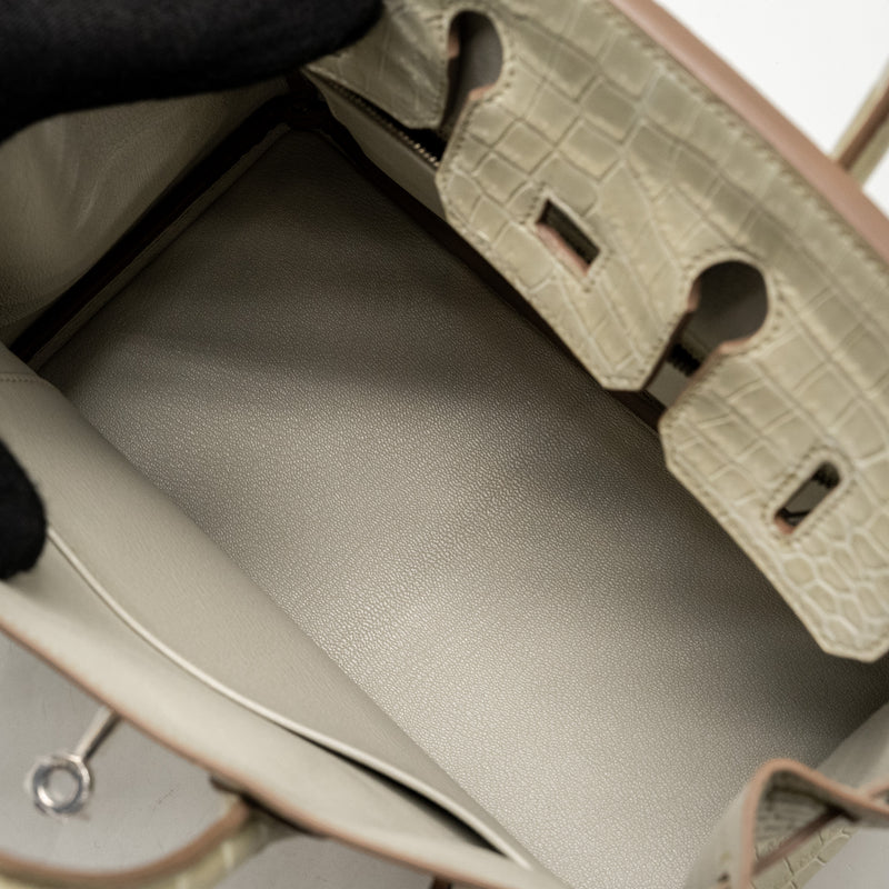 Hermes Birkin 25 Crocodile Porosus Beton SHW Stamp B