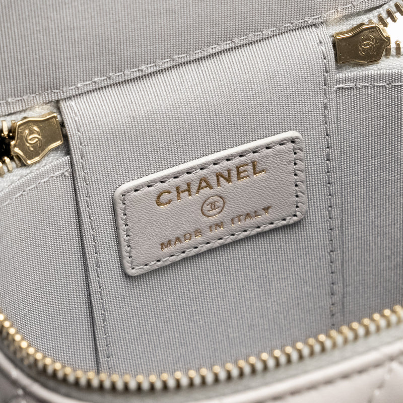 Chanel Top Handle Mini Vanity Case Lambskin Light Grey GHW
