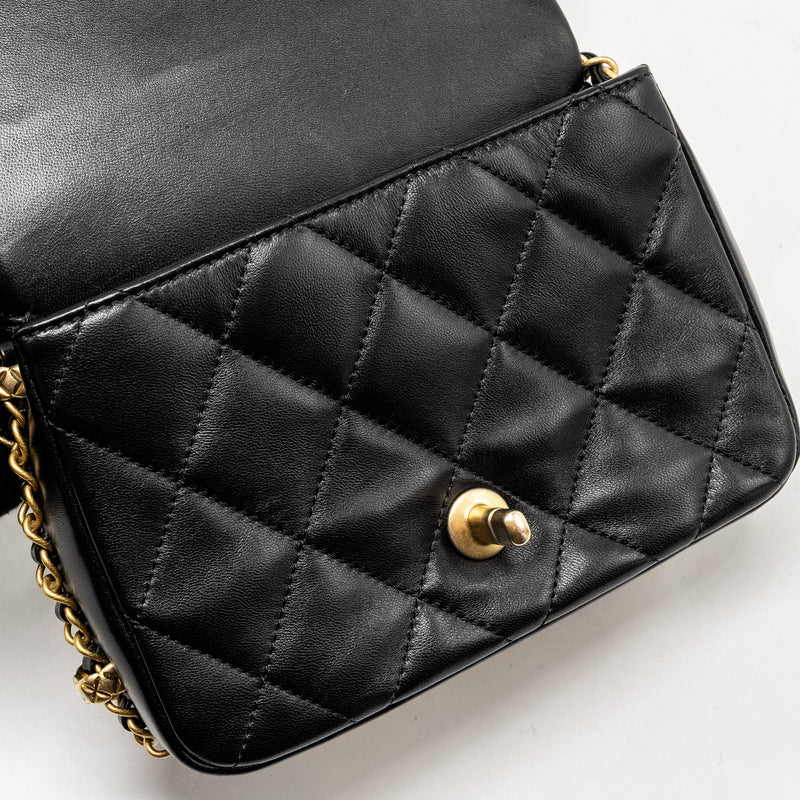 Chanel Mini Coco CC Logo Quilted Flap Bag Lambskin Black GHW (Microchip)