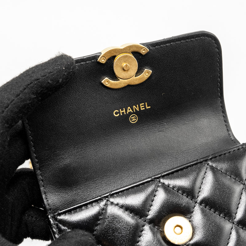 Chanel 21A Gold Crush Mini Flap Clutch with Adjustable Chain Calfskin Black GHW