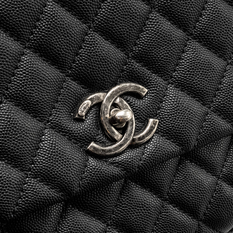 Chanel Medium coco handle caviar / lizard handle black / burgundy ruthenium hardware