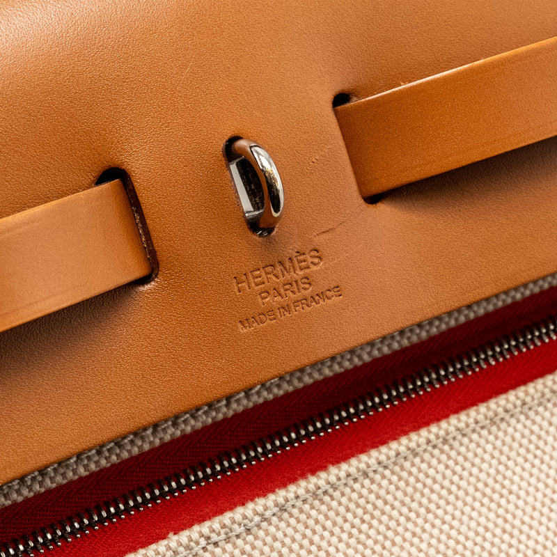 Hermes Herbag 31 Zip Bag Toile H Berline Canvas / Hunter Capucine-Ecru-Beige / Fauve SHW Stamp B