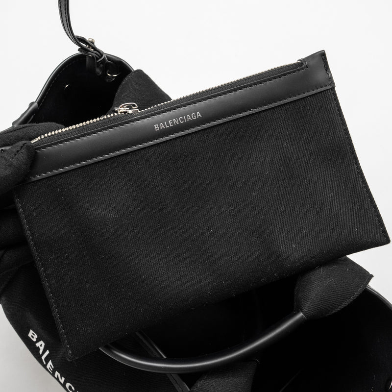 Balenciaga Cabas Logo Tote Bag Canvas/ Calfskin Black SHW