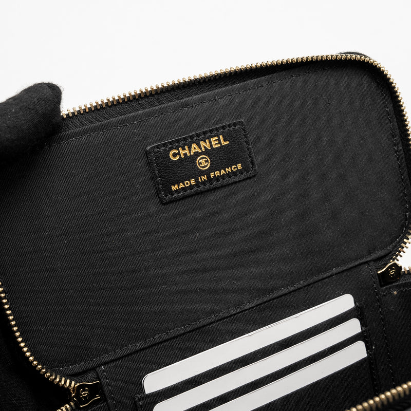 Chanel Top Handle Long Vanity Case Lambskin Black GHW