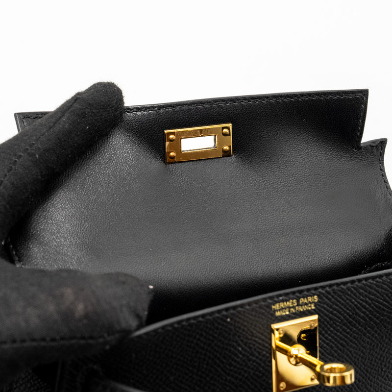 Hermes Mini Kelly II Epsom Black GHW Stamp Z