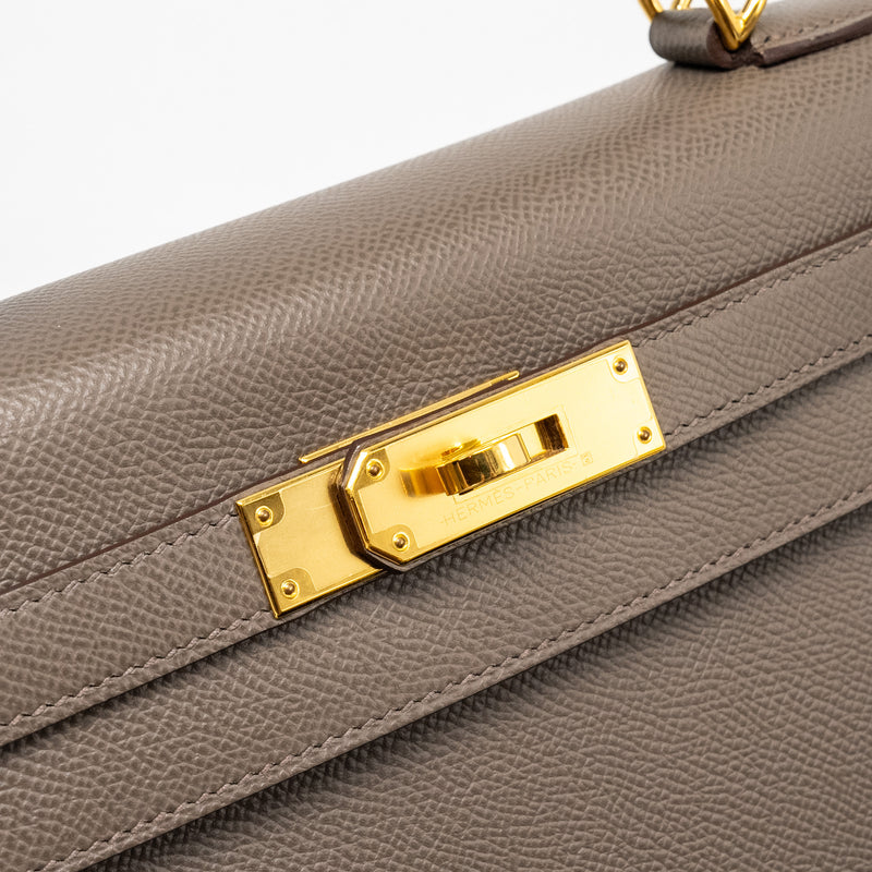 Hermes Kelly 28 epsom Gris Etain GHW stamp D