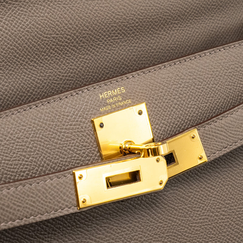 Hermes Kelly 28 epsom Gris Etain GHW stamp D