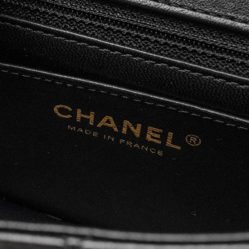 Chanel Detailed Top Handle Flap Bag Lambskin Black GHW (Microchip)