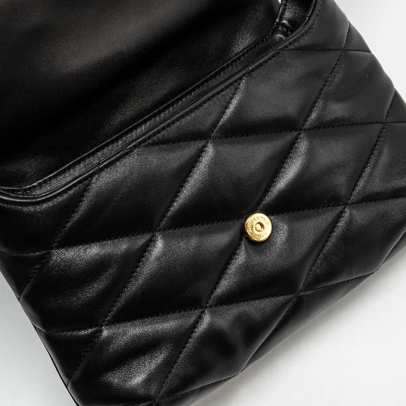 Saint Laurent/YSL LE 57 Quilted Hobo Shoulder Bag Lambskin Black Multicolour Hardware
