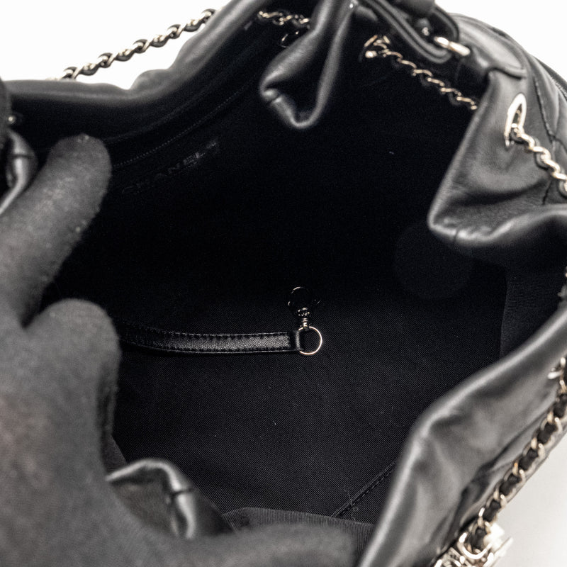 Chanel CC Chain Drawstring Bucket Bag Lambskin Black SHW